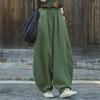 Women Vintage Linen Bloomers Pants Solid Color Patchwork Elastic Waist Spring Trouser Loose Pants