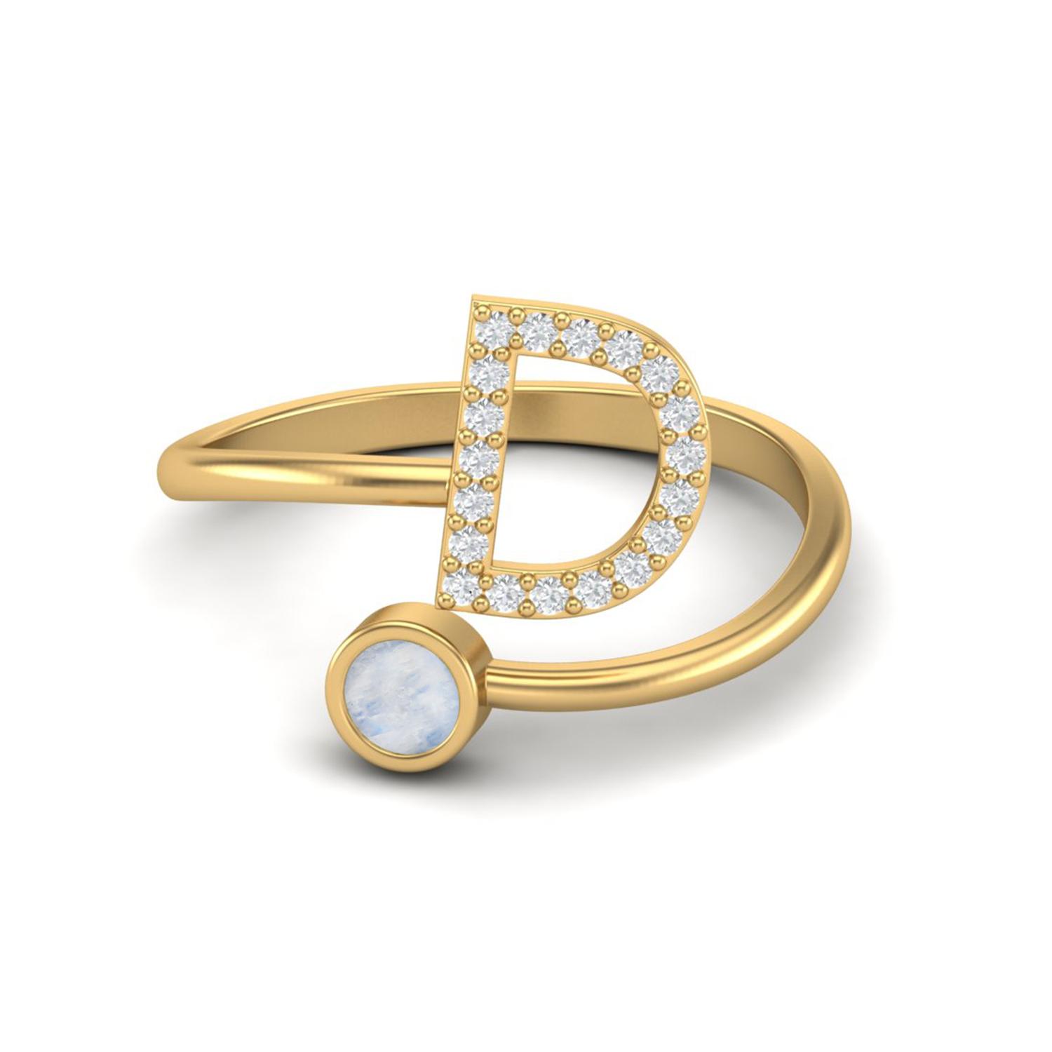 

Capital D Initial Letter Moonstone Women Adjustable Front Open Ring 925 Sterling Silver Gold Vermeil 11 ярко-розовый