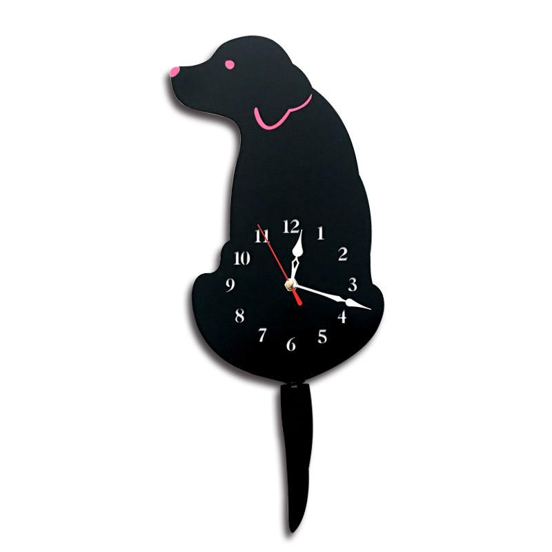 Cute Wagging Tail Cat Dog Design Wall Clock Kids Bedroom Wall Decoration Unique Gift Creative Cartoon Mute DIY Wall Clocks