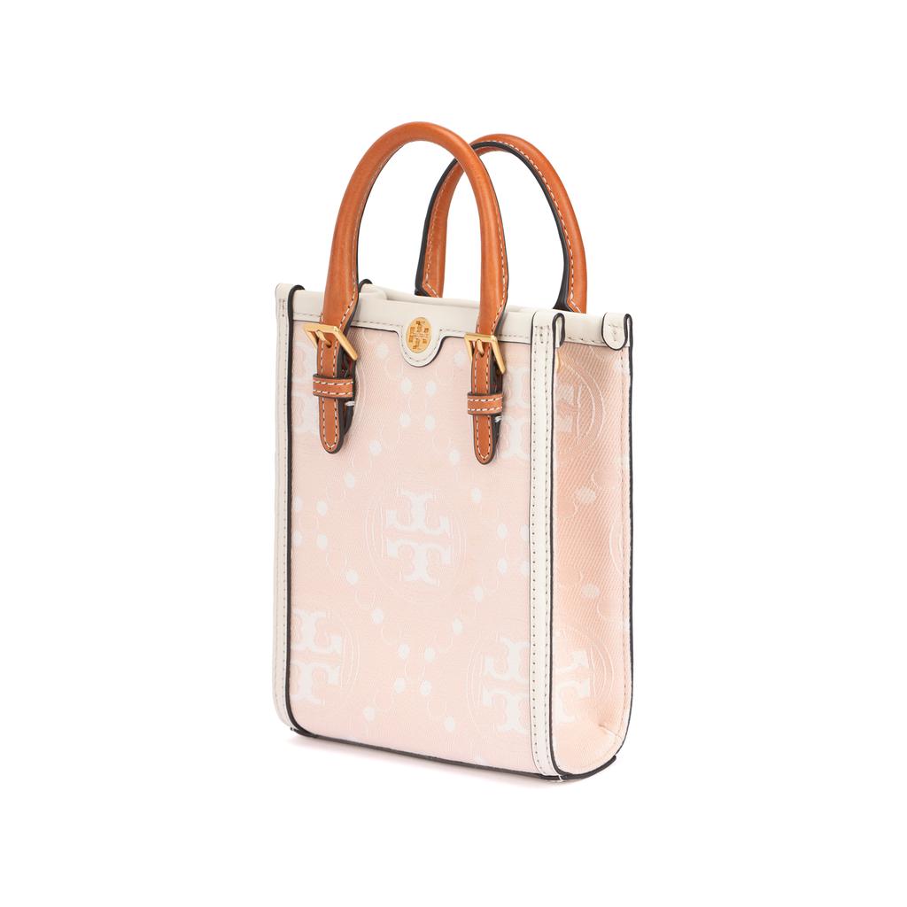 Tory Burch T Monogram Double T Logo Print Magnetic Closure Fabric With Leather Tote Bag Women tote bags Light-Pink 152428-650