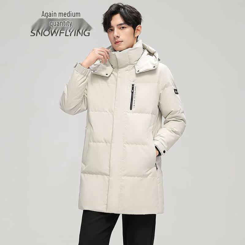 Men s Mid-Length Hooded 90% Down Jacket 185/100A
