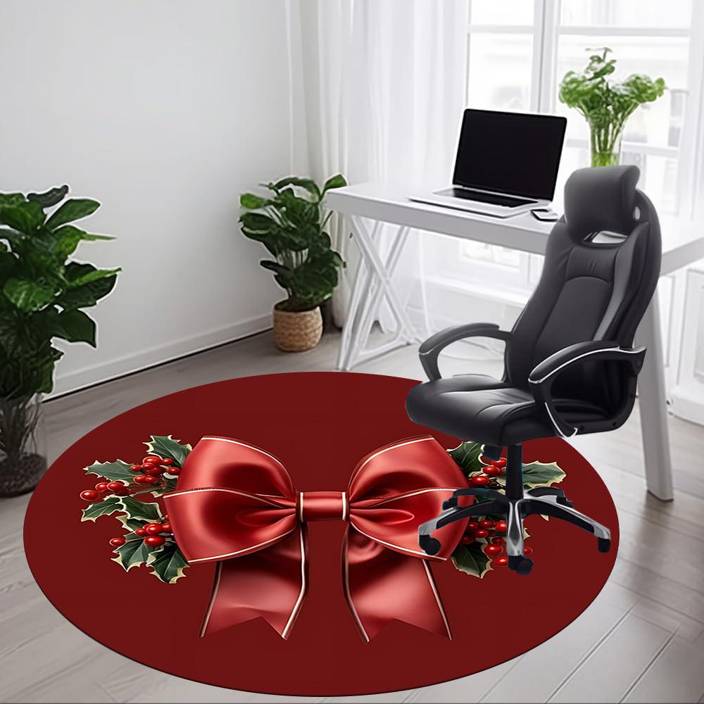 1pc Christmas Bow Chair Carpet for Office Non Slip, Lightweight, Machine Washable Rug for Office Holiday Decor