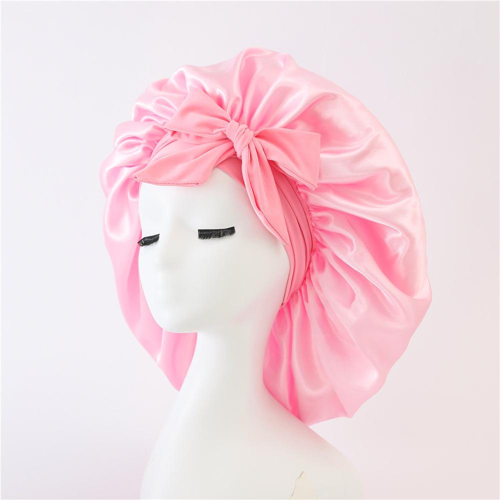 

Sleeping Hat Women Satin Solid Night Sleep Cap Hair Care Bonnet Nightcap For Women Cap Bonnet De Nuit Shower Turban рожевий