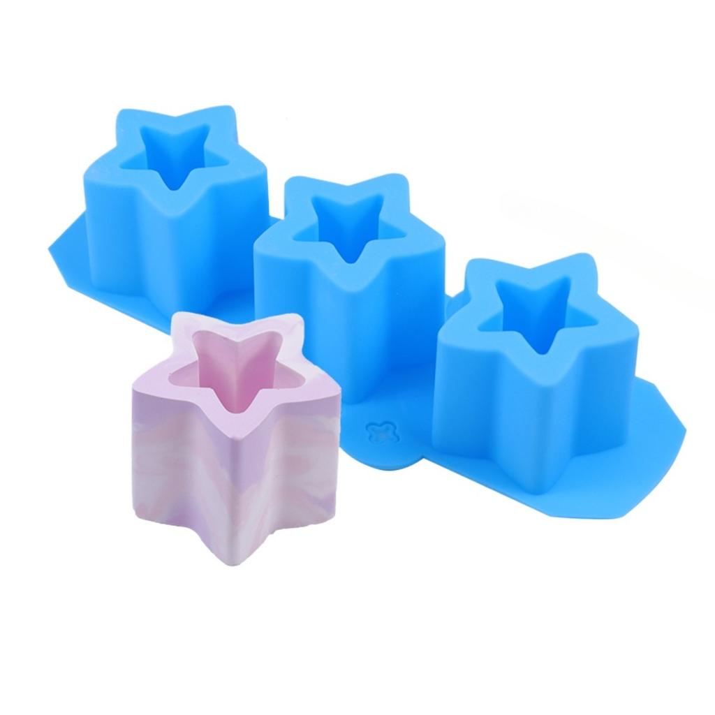 3-Cavity Pentagonal Star Silicone Mold, DIY Non-Stick Easy Detach Mold for Succulent Planter Cement Gypsum Ice Craft Making
