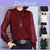 Womens Spring Chiffon Shirt With Lace Vneck And Long Sleeves For Casual Daily Wear