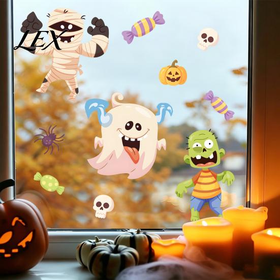 Halloween Static Window Clings Clings, Cartoon Ghost Pumpkin Witch Monsters Decals, Waterproof Holiday Party Atmosphere Props Removable Glass Stickers