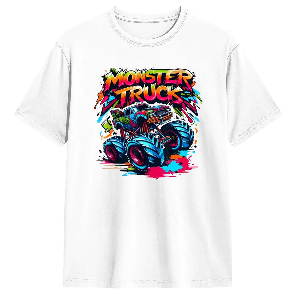 Monster Truck Retro Colorful Graffiti Toddlers Unisexs T Shirts Awesome Tee Shirt Short Sleeve Crew Neck Tshirts Clothing