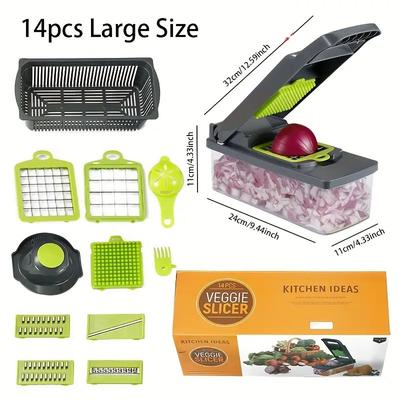 14 In 1 Multi-functional Vegetable Cutter for Home Kitchen Portable and Easy-to-clean Shredder Grater Cut Into Chunks and Cubes Grater