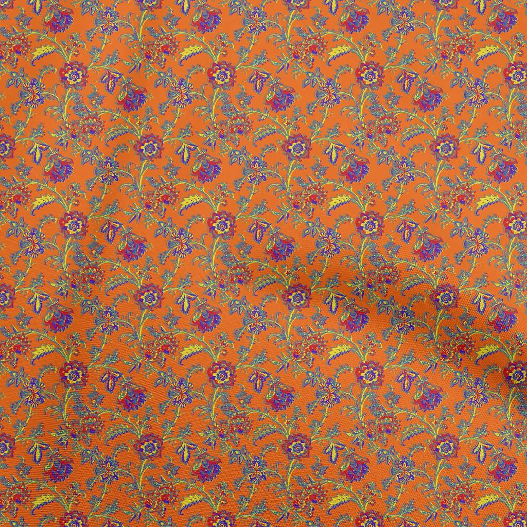 oneOone Georgette Viscose Medium Blue Fabric Floral Dress Material Fabric Print Fabric By The Yard 42 Inch