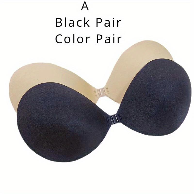 2 Pairs One Pair Each of Skin Color and Black Strapless Bonded Invisible Bra (for Women's Backless Dresses), Reusable Nipple Shield Bras