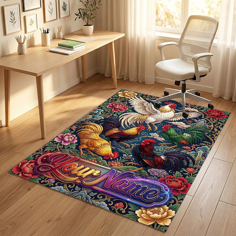 Floral Garden Theme Crystal Velvet Rug Personalized Custom Name Text Soft Floor Mat Home Decor