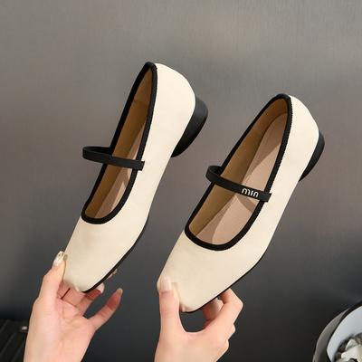 Veelzijdige ballet flats Mary Jane schoenen één woord met vierkante neus dikke hak damesschoenen lage hak lichte mond ballet flats