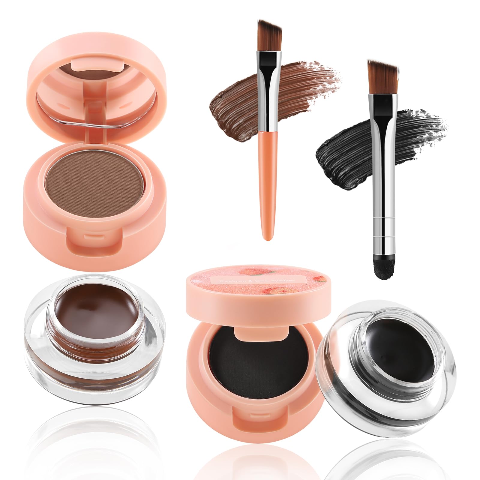 

Boobeen Eyebrow and Gel Eyeliner Set, 2-in-1 Brow Powder & Eyeliner Cream, Waterproof Eyebrow Cream Pomade Set with Double-Ended Brush, Black & Brown