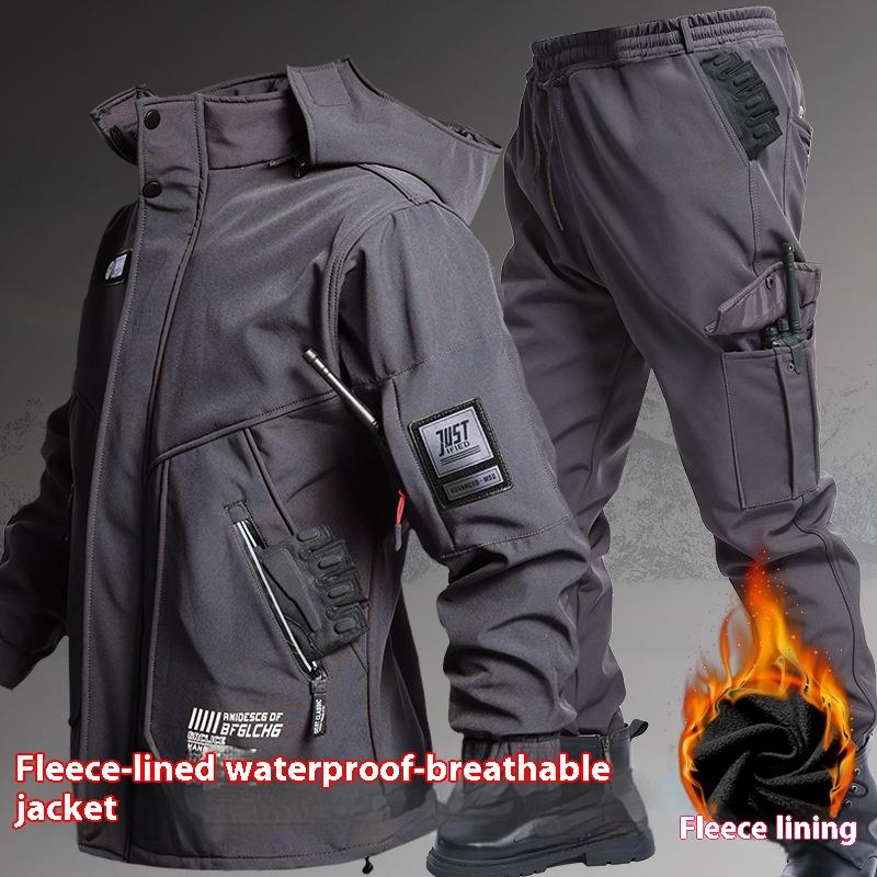 

Осенне-зимний флисовый водонепроницаемый комплект куртки, софтшелл, альпинистская теплая одежда, защита труда, грязеотталкивающая рабочая одежда 3XL серый