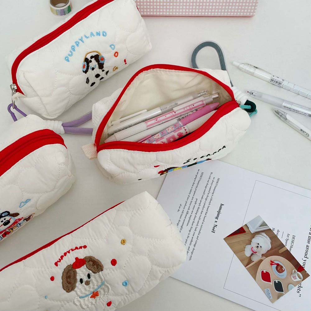 Desktop Storage Korean Style Pencil Case Lovely Embroidered Dog Pencil Pouch  Student