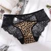 Women Leopard Bownot Transparent Briefs Underwear Lace Thongs Leopard Panties