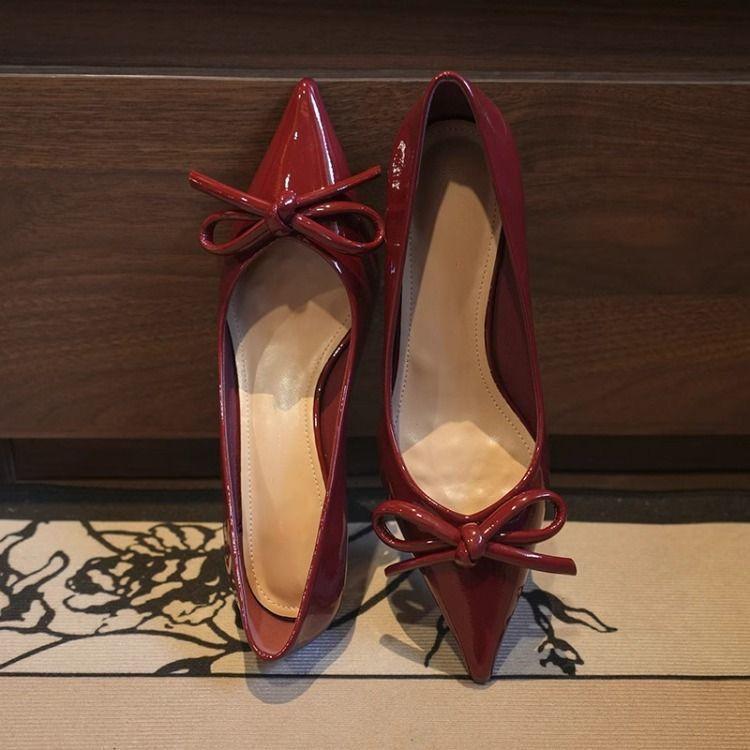 Bow Versatile Workplace Shoes Xiaoxiangfeng Pointed Head Shallow Mouth Single Shoes Stiletto High Heels Autumn New Models