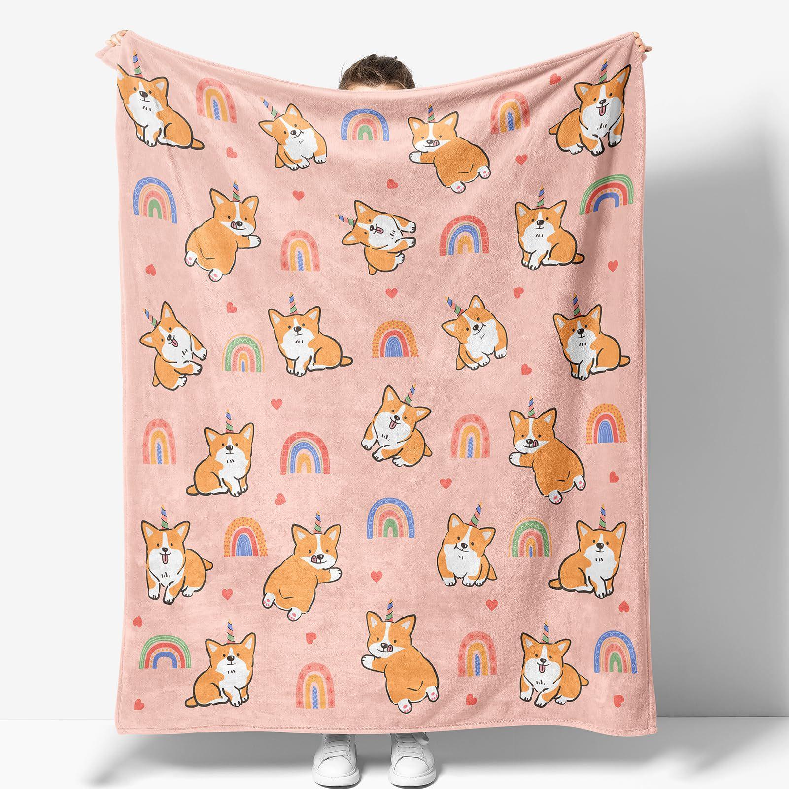 

VIKAMA Cartoon Flannel Blanket, Cute Corgi Dog-Themed Blanket, Soft And Skin-Friendly, Washable Blanket, Home Decoration 75x90cm
