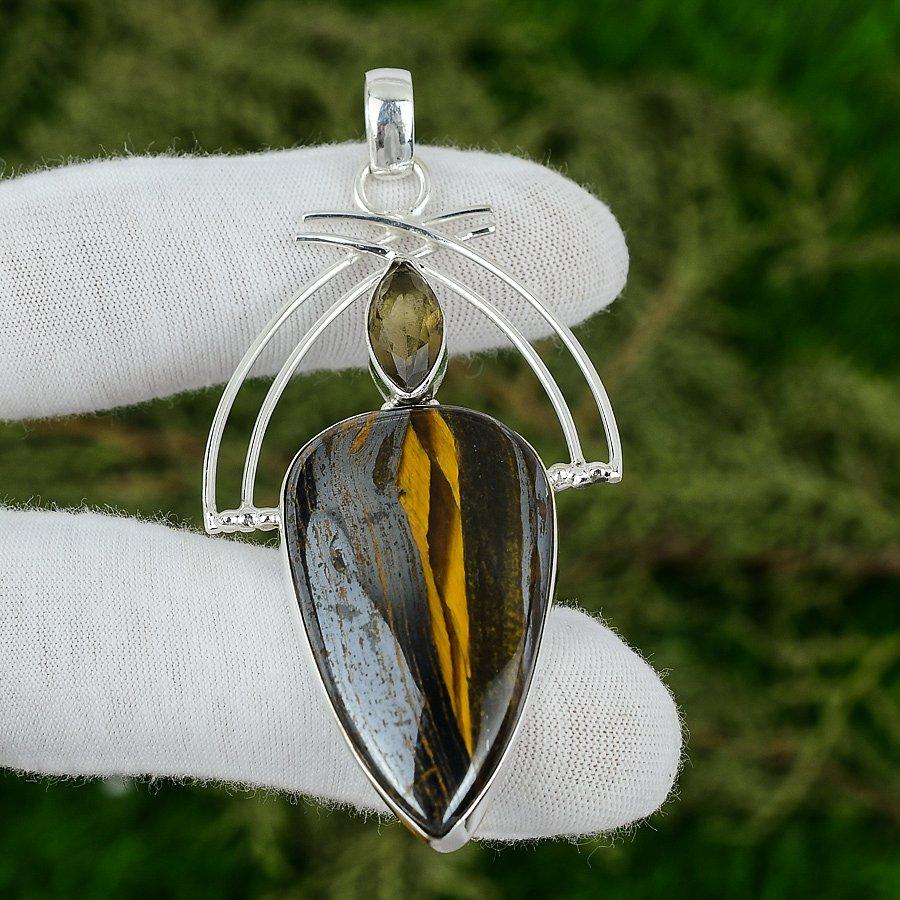 

День сестер Распродажа Железо Тигровый глаз Камень Дымчатый Кварц 925 Серебро Подвеска Ювелирные изделия