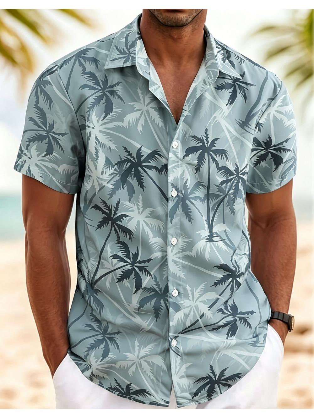 New Men s Shirt Summer Fashion Vacation Casual 3D Coconut Tree Printed Loose Short Sleeve Flower Shirt Hawaiian Men s Clothing S