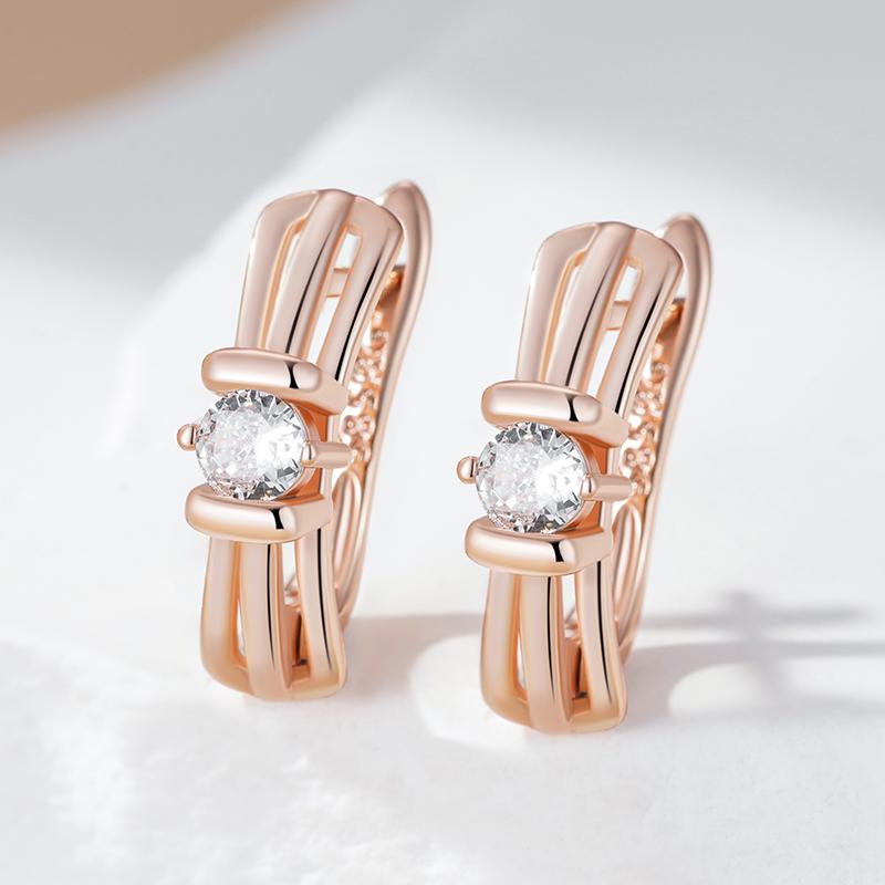 Shiny White Natural Zircon English Earrings For Women Luxury  Rose Gold Color Wedding Accessories Fine Jewelry