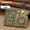 Amulet of Eight Guardian Deities Keychain: Brass Five Emperors Coins with Twelve Zodiac Pendant.