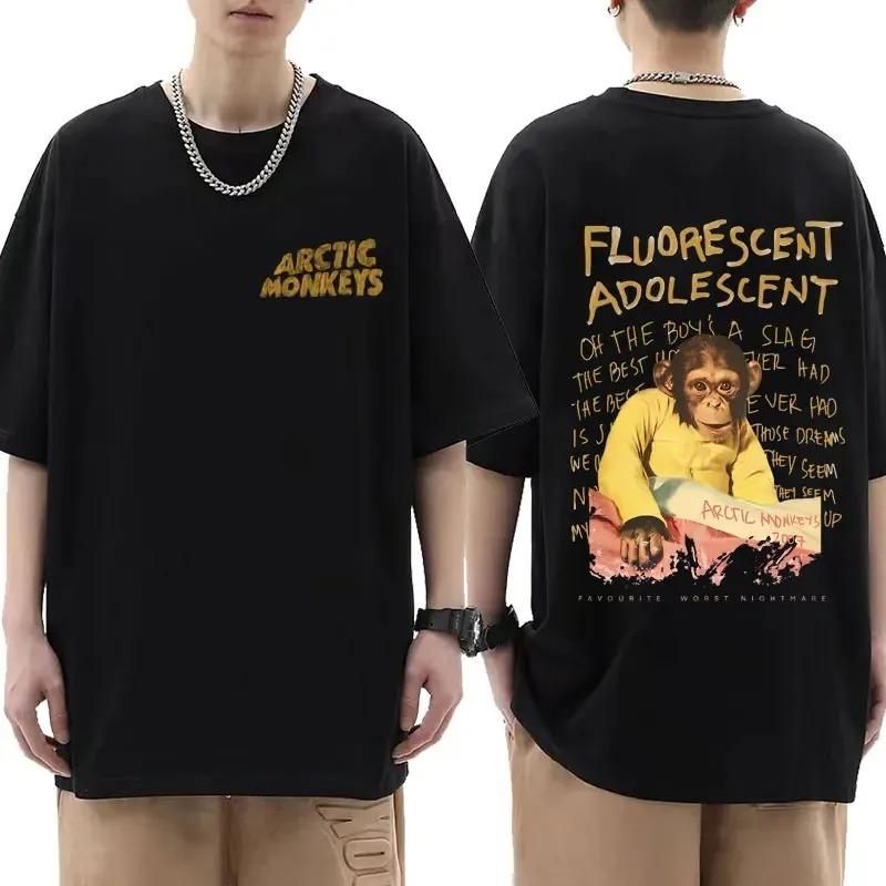 Cotton Arctic Monkeys Inspired T Shirt Album List Doodle Print Vintage T-shirt Men Hip Hop Punk Short Sleeve Tshirts Streetwear
