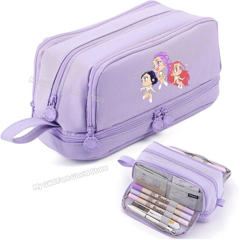 High Quality Kpop Demon Hunters High-capacity Pencilcase Rumi Mira Zoey Girl Stationery Pouch Cartoon Student Pencil Bag School Supplies