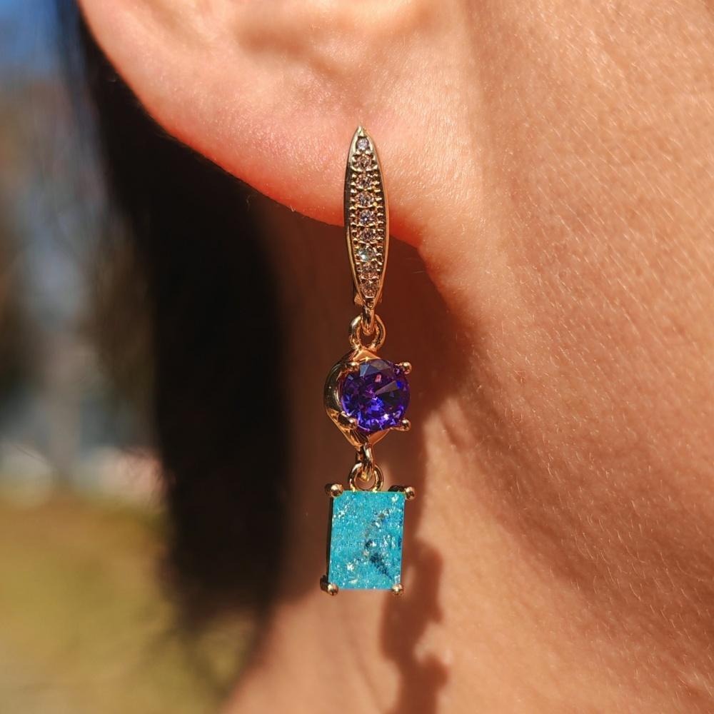 1 Pair Fashion Colored Square Dangle Earrings for Women Cubic Zirconia Earring Jewelry Wedding Party Accessories