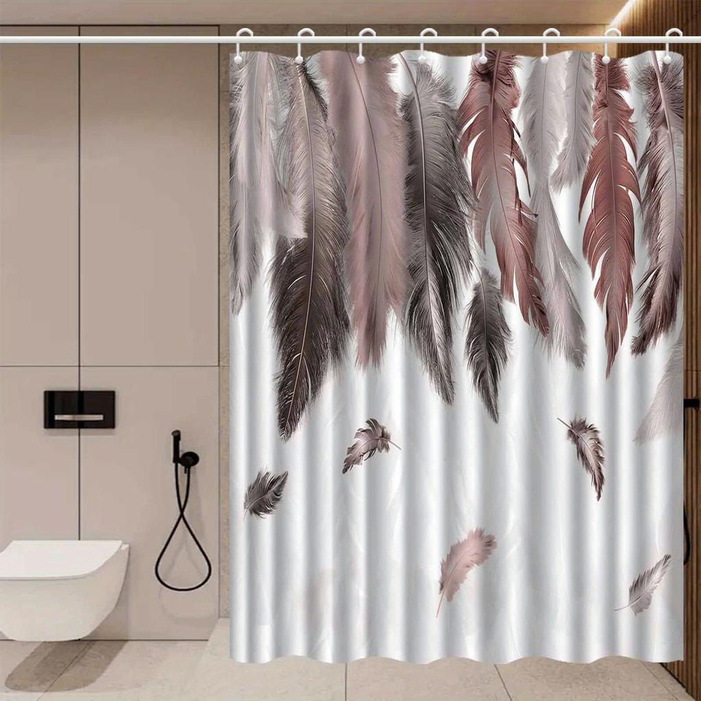 1pc Nordic Luxury Feather Pattern Shower Curtain, High end Elegant Bathroom Curtain, Bathroom Decoration Pattern