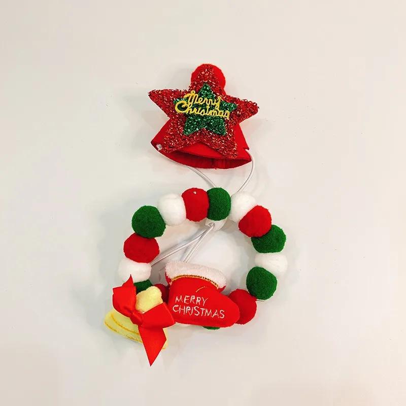 Christmas Pet Dog Bow Tie Hair Ball Necklace Collar Snowman Deer Pet Dog Cat Bowties Neckties Hat Dog Grooming Accessories