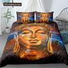 Mandala Buddha Duvet Cover Set King Size Exotic Ethnic Bohemian Bedding Set Golden Black Lotus Flowers Gorgeous Comforter Cover