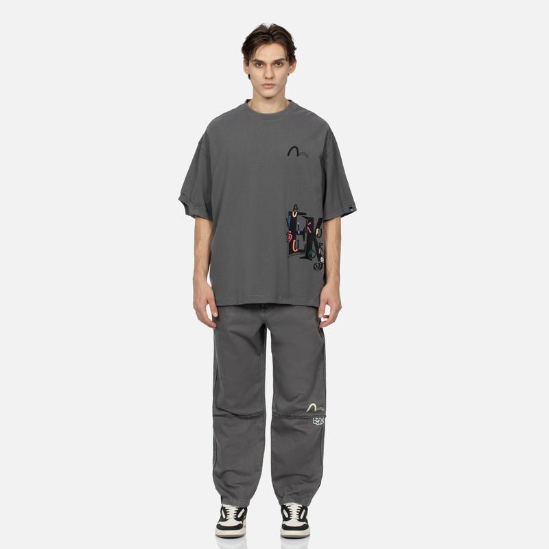 Evisu Color Block Printed And Patchwork Ribbed Oversized Short Sleeve T-Shirt Men Tops 2ESGNM4TS5257OSCT