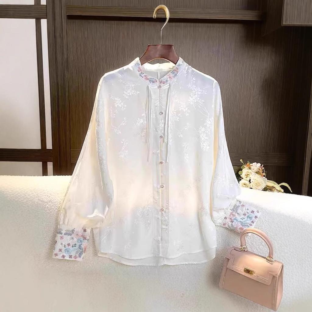 Spring 2025 real shot new shirt spring and autumn versatile long-sleeved blouse sleeves sweet temperament high-end top