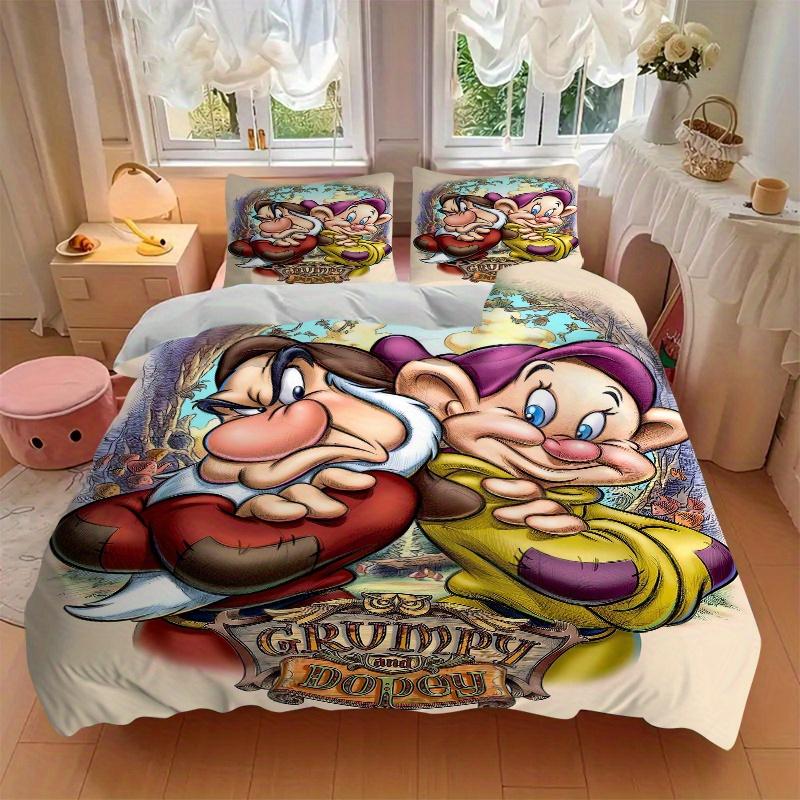 3pcs Grumpy & Dopey Printed Quilt Set Soft and Comfortable Quilt Cover for Bedroom, Guest Room W058