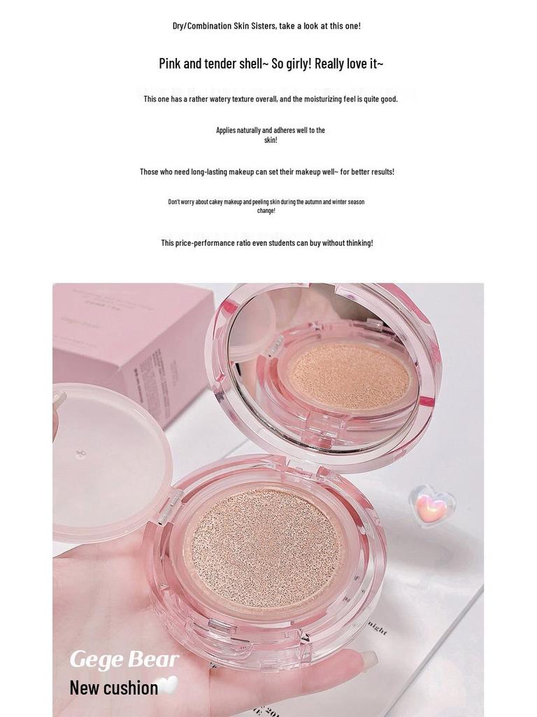 Gege Bear Erfrischende Cushion Foundation: Langanhaltendes, Feuchtigkeitsspendendes, Farbkorrigierendes Make-up zur Aufhellung fahler Haut.