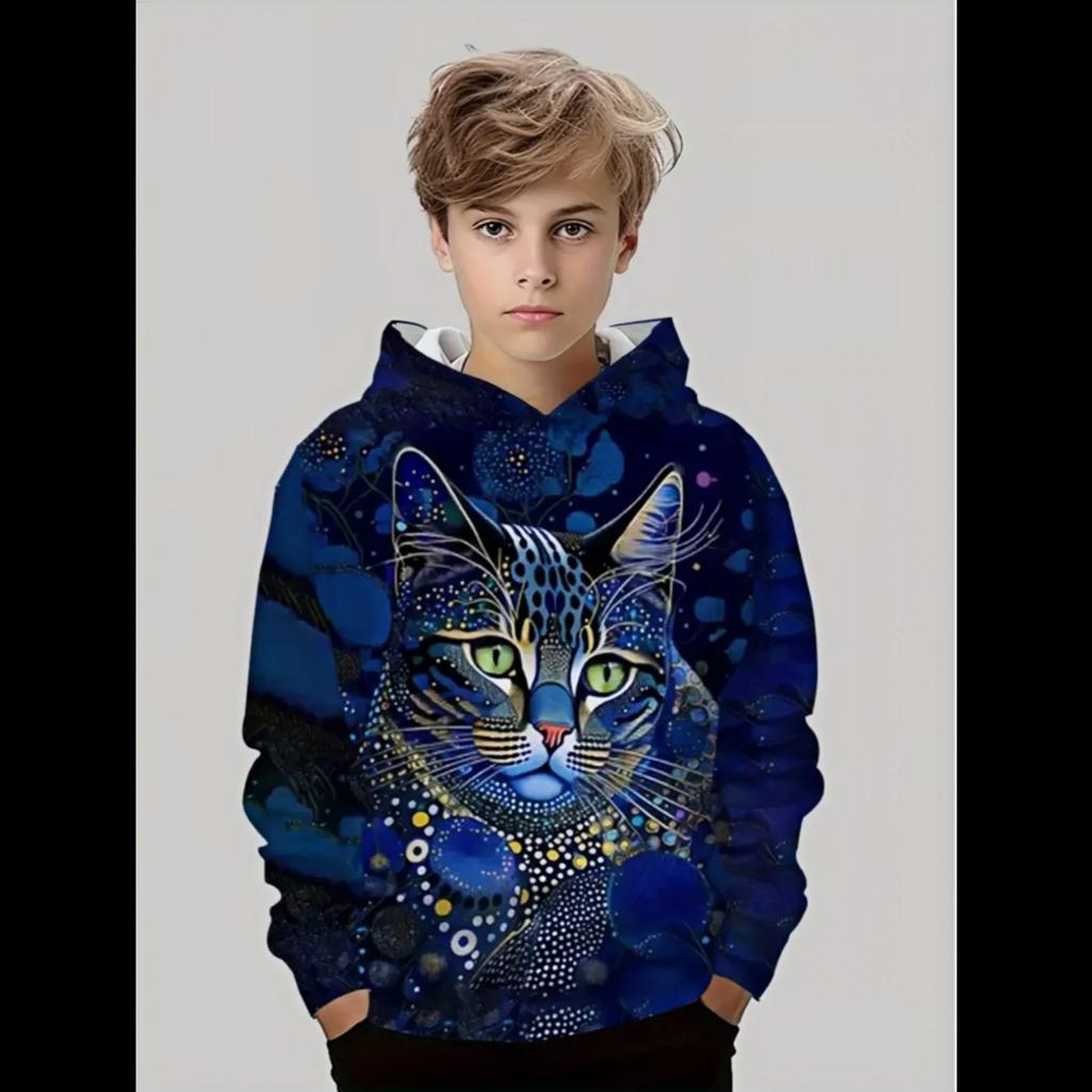 3D Kids Clothing Long Hooded Sweatshirt Girls Cute Cat Printed Clothing Kids Casual Comfortable Outdoor