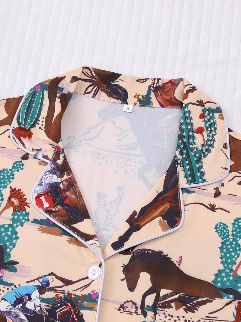 2025 Summer Multi-Color Print Short Sleeve Shorts Homewear Set