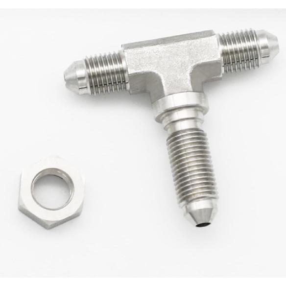3AN Male Stainless Steel 3 Way Bulkhead Tee T Brake Hose Fitting Adapter with AN3 Bulkhead Lock Nut