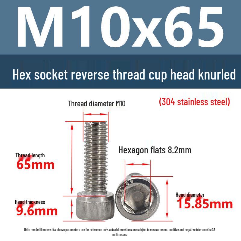 Yigu Yigu 304 Stainless Steel Reverse Thread Knurled Hex Socket Cup Head M6-M12 Screws