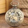 12 Constellation Astrology Zodiac Retro Pocket Watch Bronze Necklace Pendant Mens Women Hollow Flip Cover Quartz Christmas Gifts