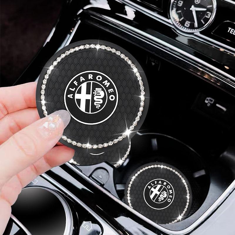 1/2Pcs Car Non-slip Water Cup Pad Diamond Rhinestone Bling Decoration For Alfa Romeo Giulia Stelvio Giulietta 156 159 147 Mito