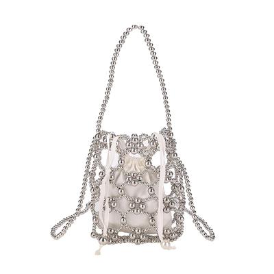 Lapimou Partytasche, Perlen und Perlmutt Silber, Mini-Umhängetasche für Damen, Perfekt für Hochzeiten, Yukata, Volljährigkeitsfeiern und Hakama (Silber)