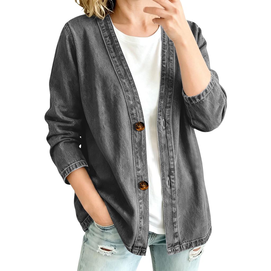 Women's Casual Denim Cardigan Jacket Open Front Long Sleeve for Everyday Wear