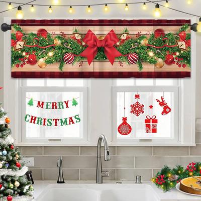 Christmas Short Curtains Merry Christmas Decorations for Home 2025 Navidad Natal Curtains Valance Xmas Ornament New Year 2026
