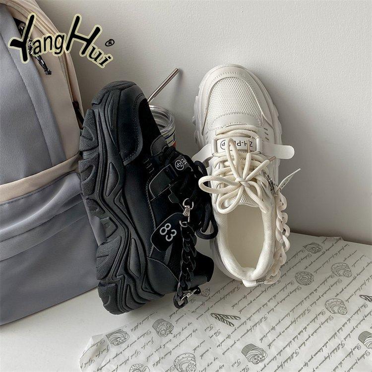 2024 Neue Damen Chunky Sneakers Mode Atmungsaktiv Lässig Bequem Damen Vulkanisierte Schuhe Kettenaccessoires Frühling Herbst