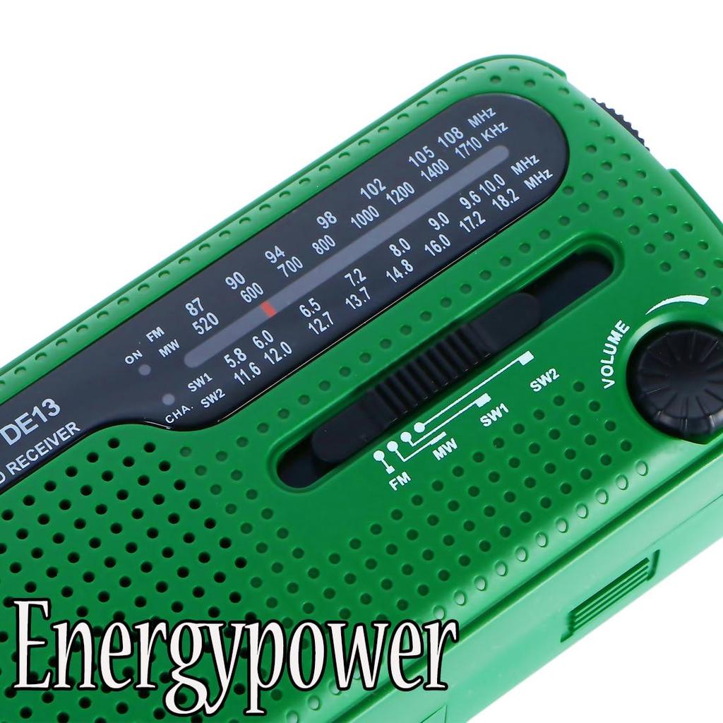 EnergyPower DEGEN DE13 4-Band Emergency Radio with Solar Power & Hand-Crank Generator, Portable BCL Receiver, FM/AM/SW, World Band Receiver for Disast