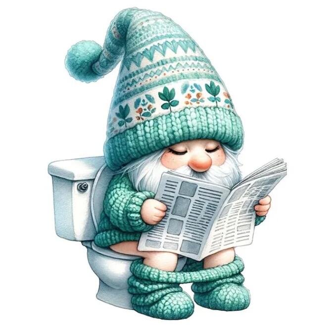 5D DIY Diamond Painting New 2024 Diamond Embroidery Gnome On The Toilet Newspaper Mosaic Jewelry Cross Stitch Home Decoration