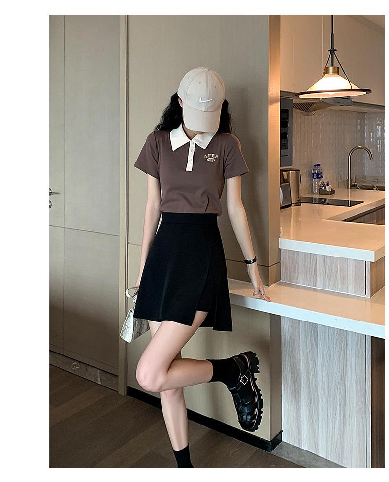 Black High-Waist A-Line Skirt for Women - Autumn 2023, Large Size, with Slit