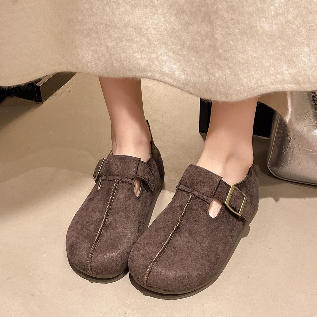 Fashion Women's Thick-soled Non-slip Solid-color Peas Clogs in Spring Autumn Korean Style Buckle Decorative Round-headed Low-top Shoes